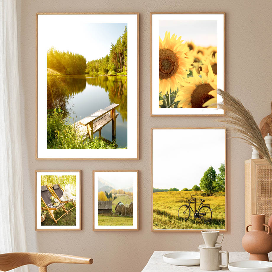 Resin Art Aesthetic - Spring Sunflower Idyllic Lake Landscape Wall