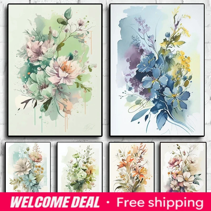 Resin Art Aesthetic - (1pc frameless)Colorful Flowers Watercolor Diamond Painting