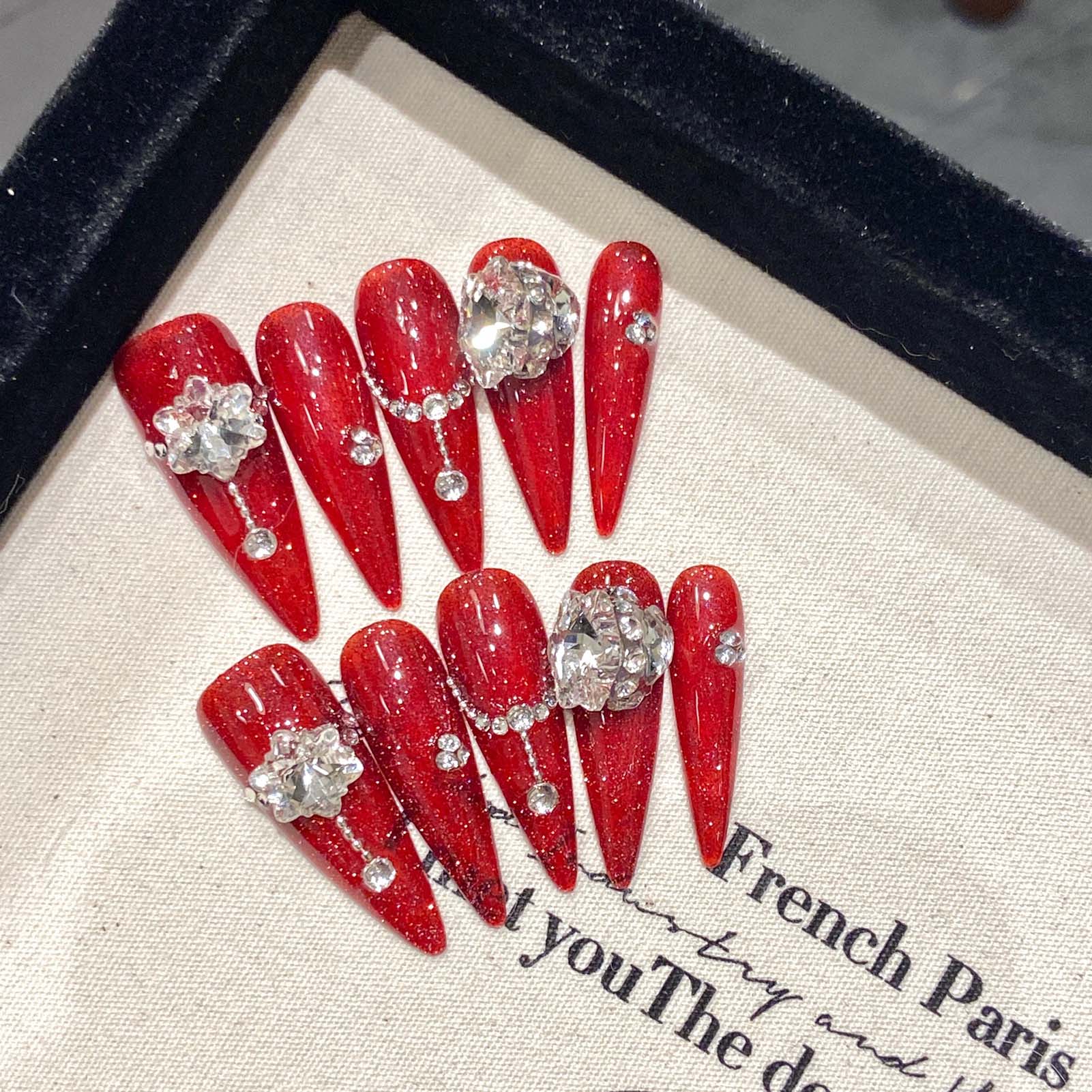 10pcs Handmade Red False Nails - Resin Art Flower review and price