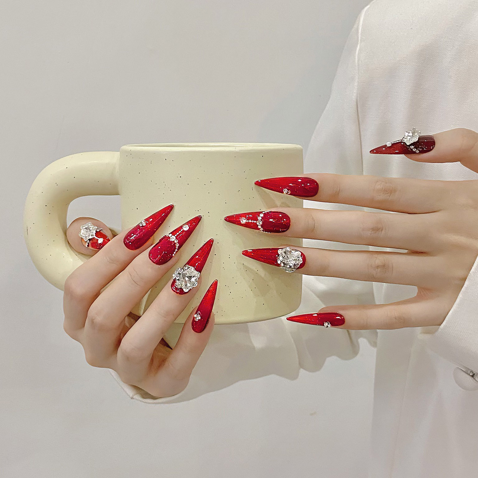 10pcs Handmade Red False Nails - Resin Art Flower review and price