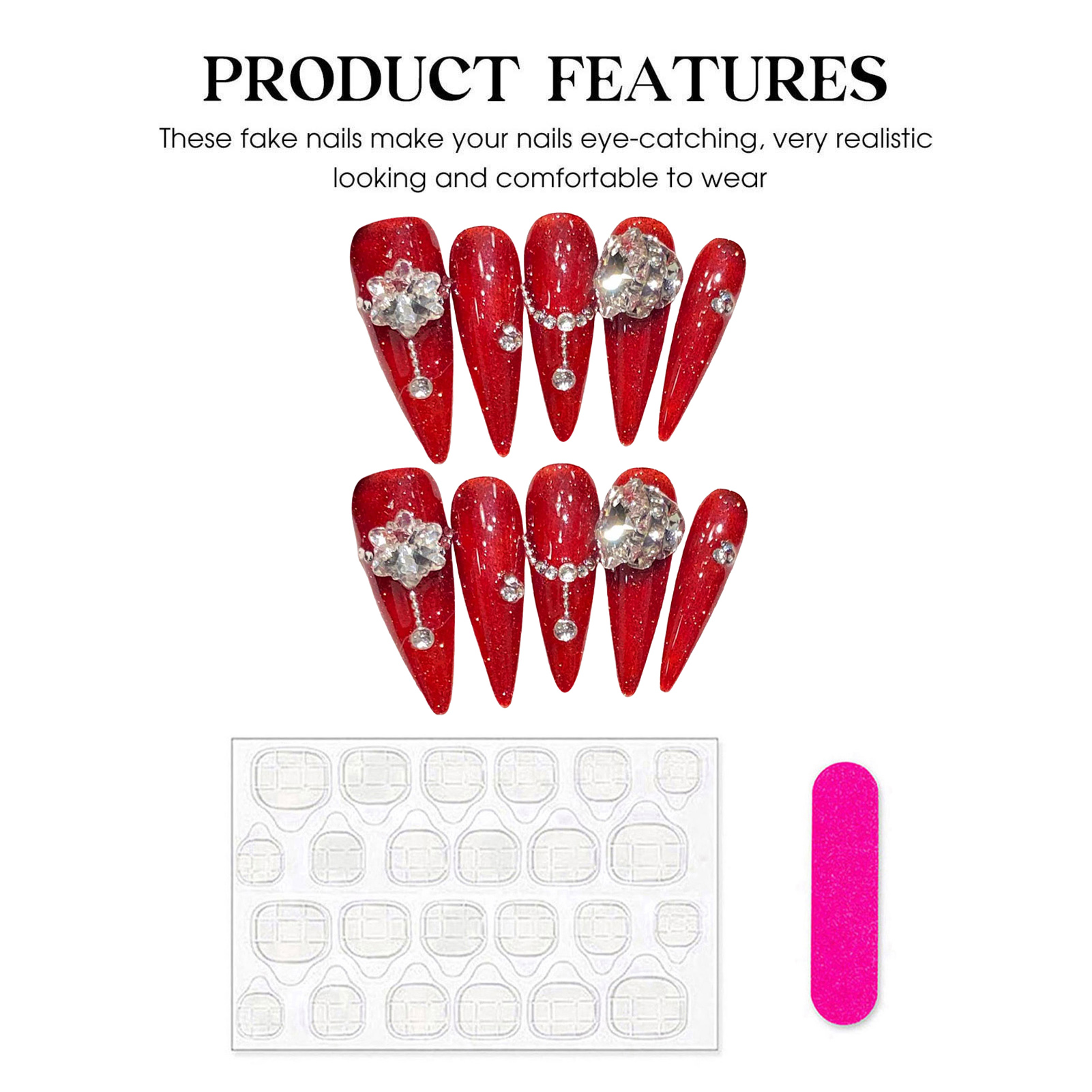 10pcs Handmade Red False Nails - Resin Art Flower review and price