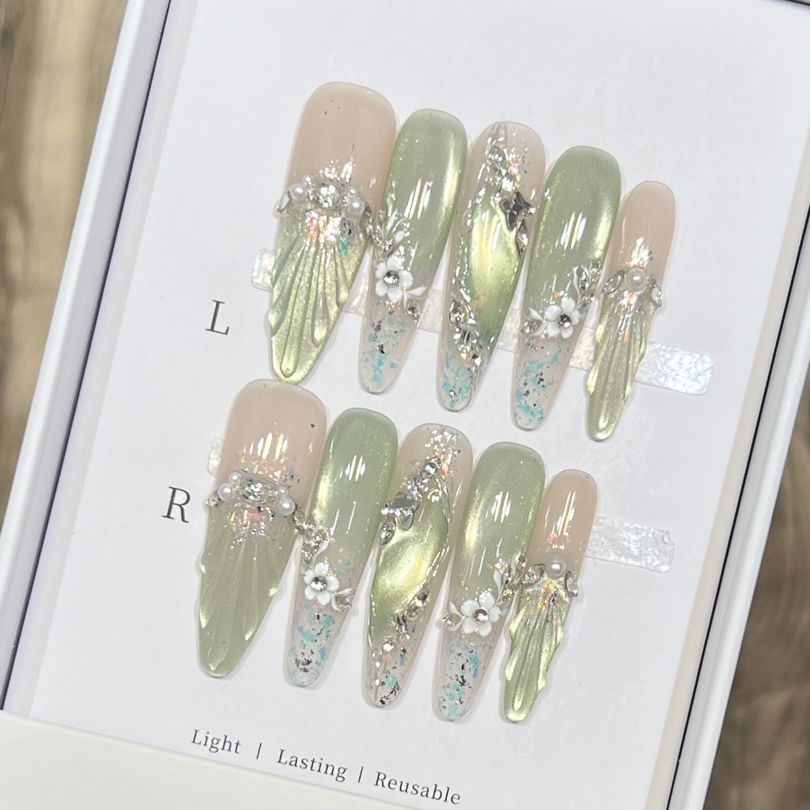 10pcs Long Almond Fake Nails T - Resin Art Flower review and price