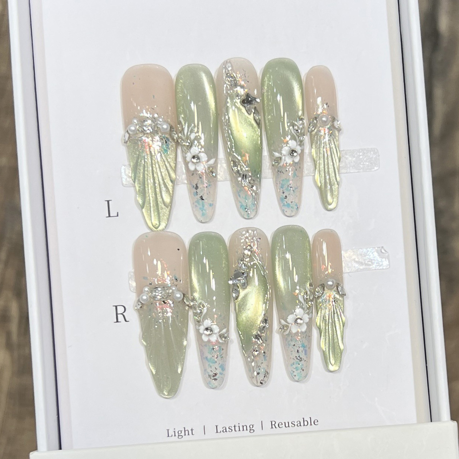 10pcs Long Almond Fake Nails T - Resin Art Flower review and price