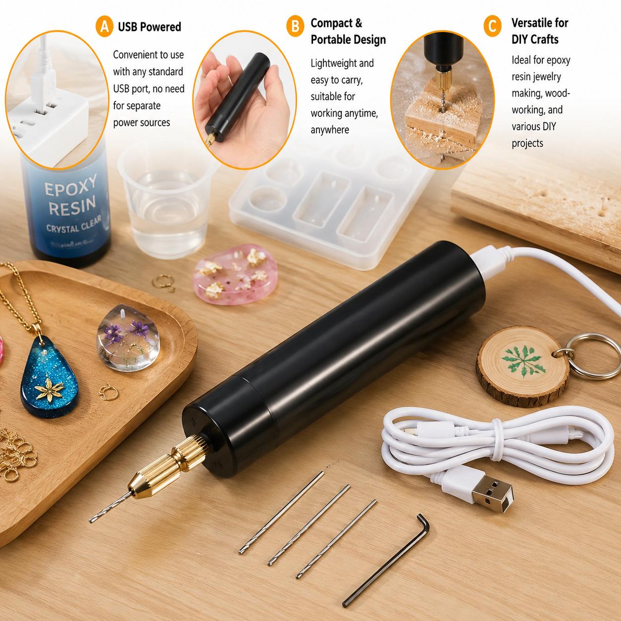 Mini Electric Drill USB Powere - Resin Art Tool Kit review and price